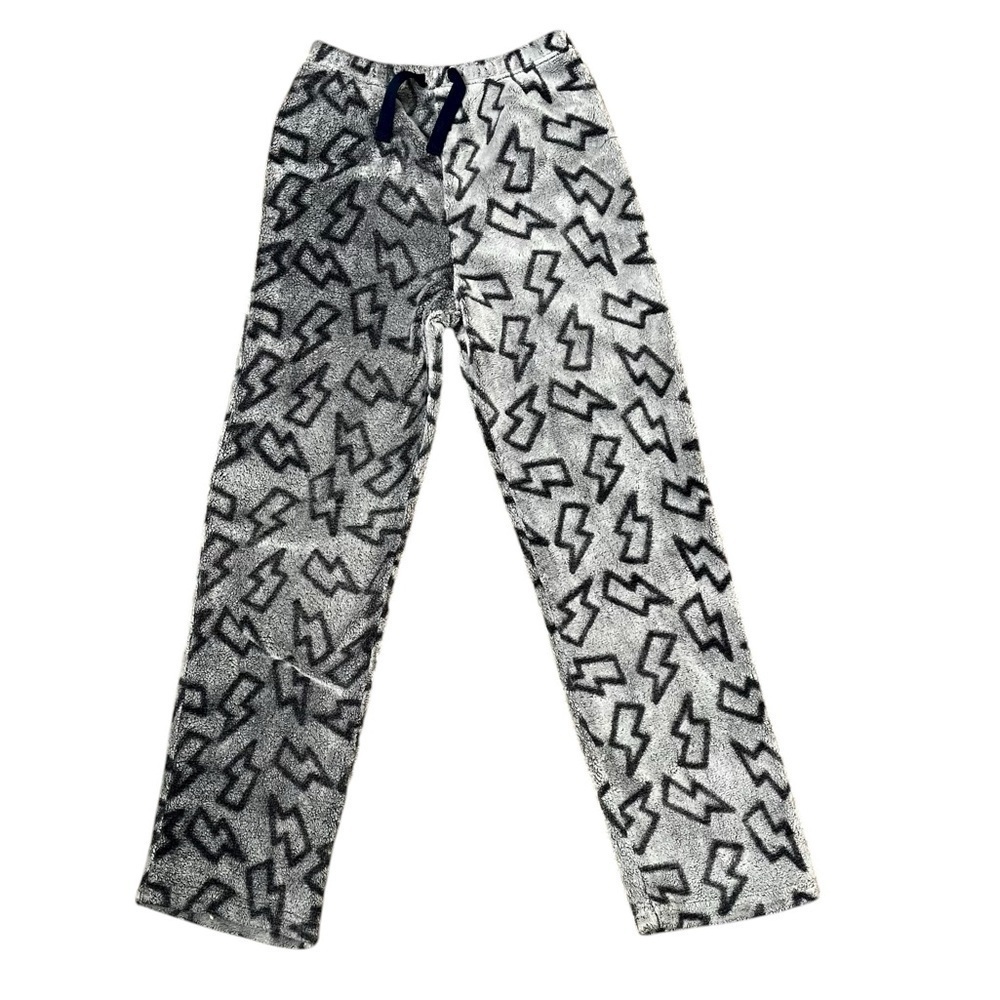 Cozy Jams Youth L 14/16 Gray Lightening Bolt Soft Pants Pajama PJ Elastic Waist